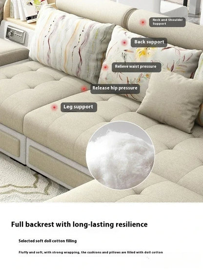 Linlamim Fabric Sofa Set Furniture Living Room Sofa Set with USB and Stools / Big U Shape Cloth Couch Sofas for Home Furniture