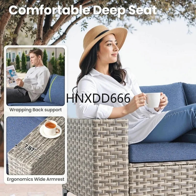 5 Pieces Outdoor Sectional Sofa Couch with Comfy Cushions Deep Seat, Modern Modular Wicker Rattan Conversation Set