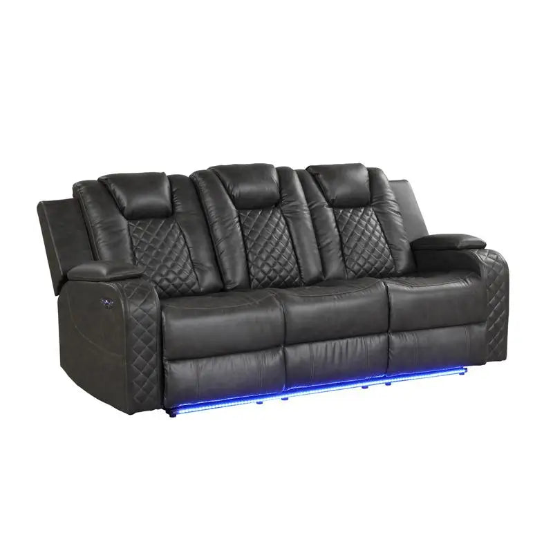 Gray Faux Leather 3-Piece LED Power Recliner Set