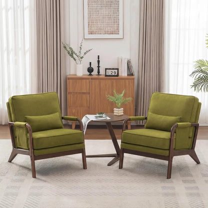 Mid Century Modern Chair Set of 2, Upholstered Lounge Arm Chair with Solid Wood Frame, Comfy Accent Chair for, Customized