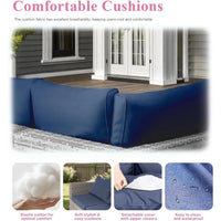 7-Piece Outdoor Rattan Sectional Sofa Set, Gray Wicker Patio Furniture Sets with Navy Blue Cushions for Balcony, Porch, Backyard