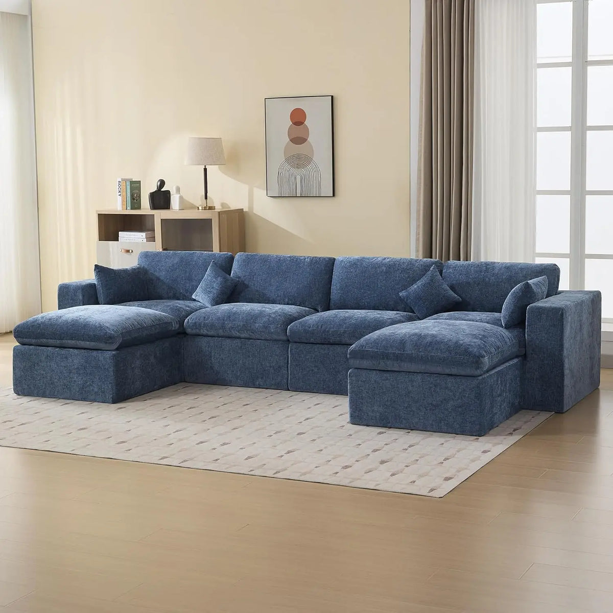 115'' Cloud Boneless Sectional Couch, Modular Sectional Sofa Deep Seat with 2 Ottomans, Oversized Upholstered Convertible Comfy