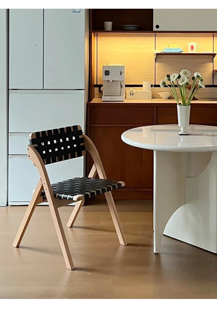 Solid Wood Dining Chairs Home Living Rooms Saddle Leather Folding Chairs Dining Chairs