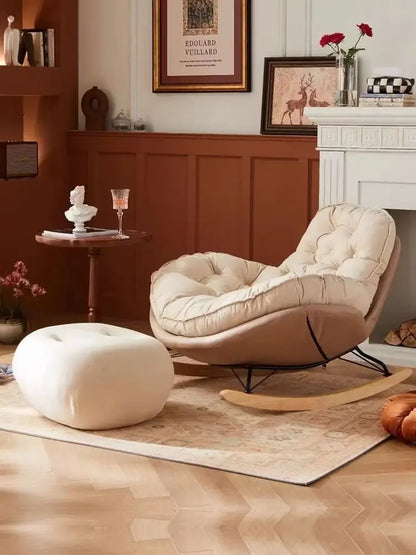 Nordic Style Rocking Chair for Living Room Cat scratch SKin Leather Light Luxury Lounge Chair for Adult Lazy Sofa Balcony Chair