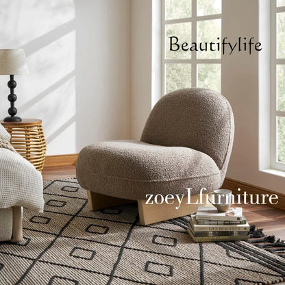 Nordic minimalist lamb wool balcony single sofa Italian living room solid wood leisure sofa