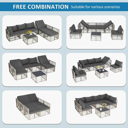 7 Pieces Outdoor Patio Furniture Set, Wicker Outdoor Sectional Conversation Couch Set with Adjustable Backrest Sofa