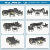 7 Pieces Outdoor Patio Furniture Set, Wicker Outdoor Sectional Conversation Couch Set with Adjustable Backrest Sofa