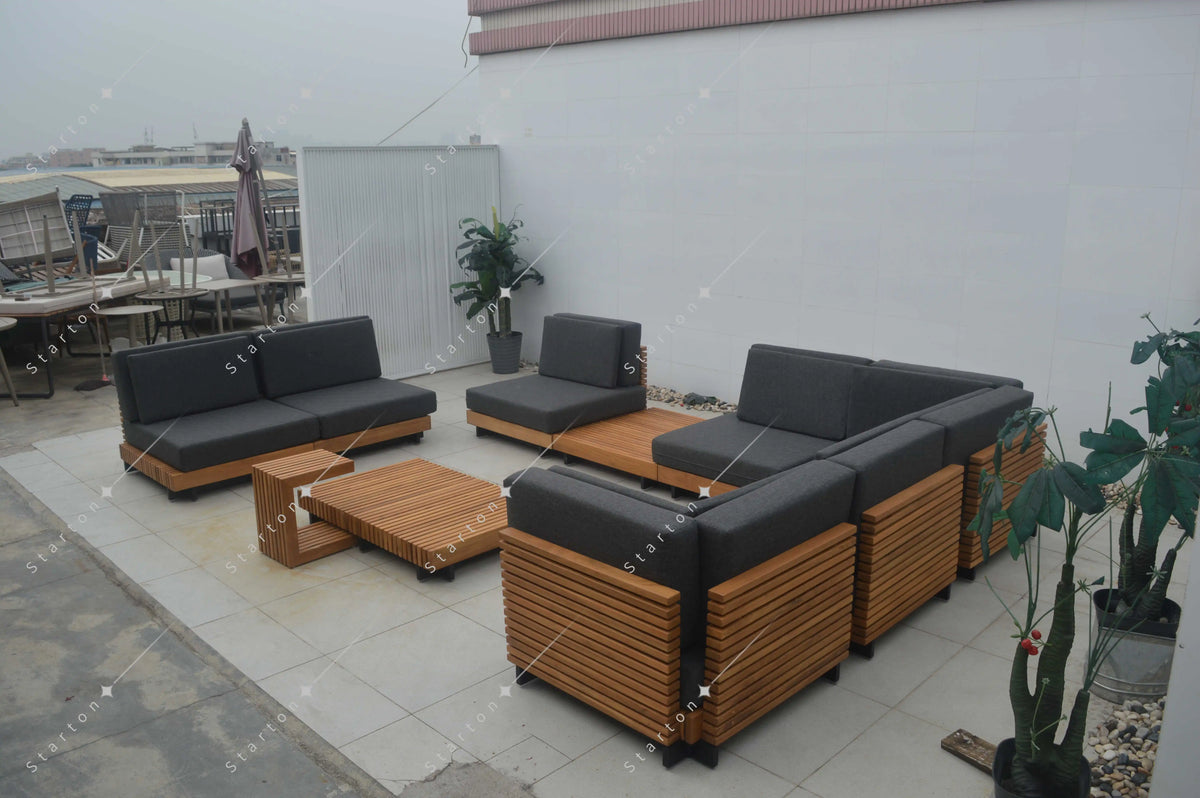 European Contemporary Teak Sofa Set Outdoor Furniture for Living Room Courtyard Hotel Villa Bedroom Park