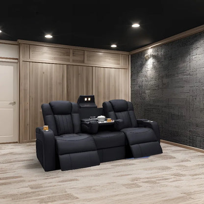 3 Seat Adjustable USB Charger Leather Recliner Sofa Home Theater Furniture with Blu-etooth for VIP Movie Room