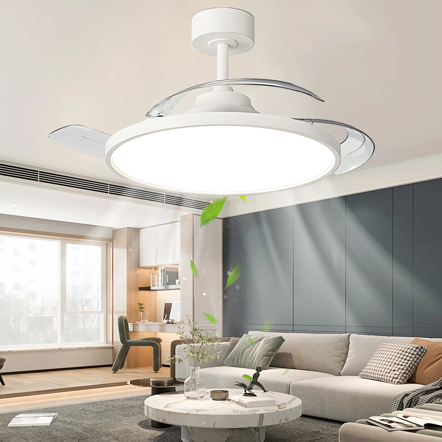 Modern Ceiling Fan Sealing Fan Led Lighting Silent Invisible Blade Lamps Suitable for Living Room Dining Room Study Kitchen
