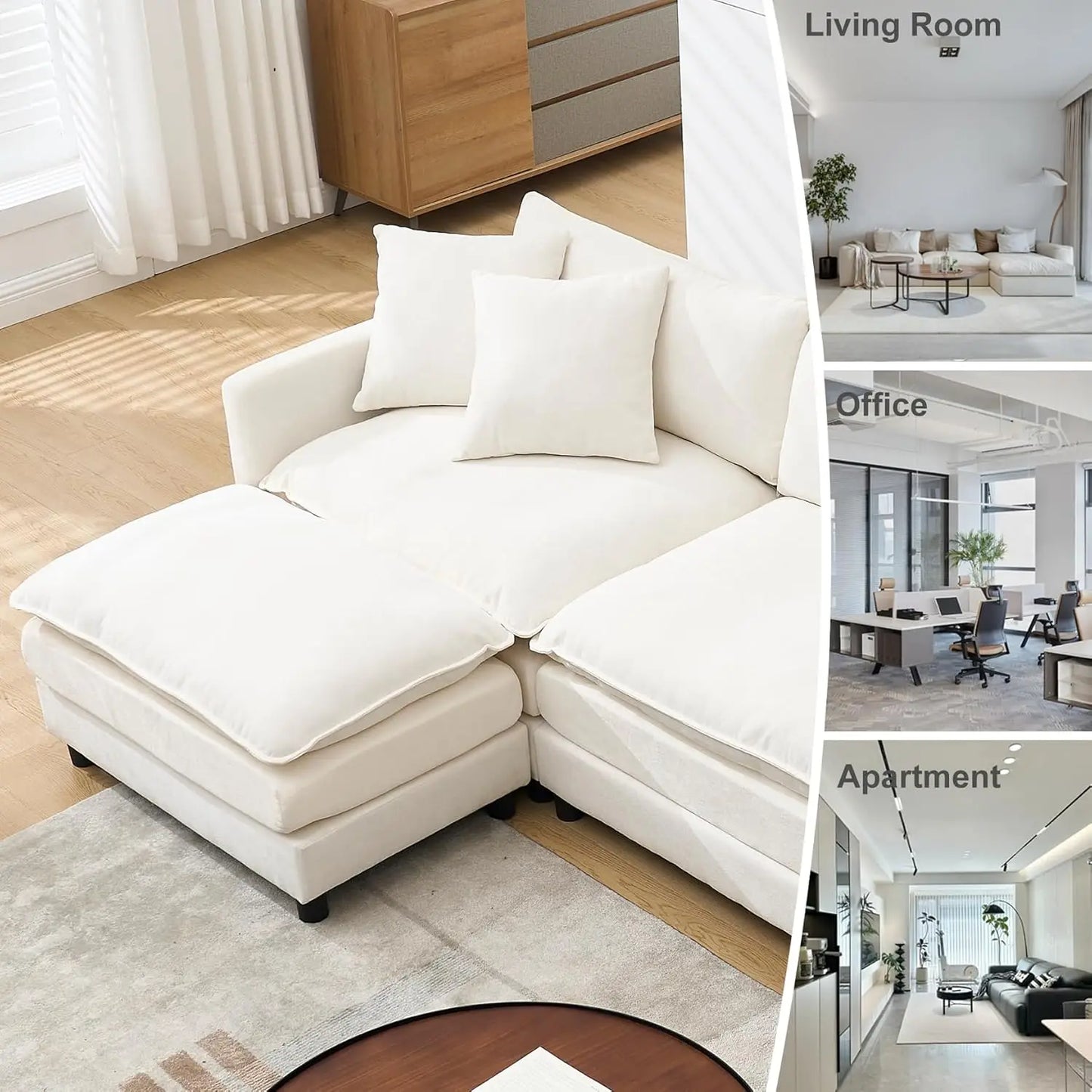 108" Cloud Sectional Couches for Living Room,Convertible L-Shape Couch with Ottoman,3 Seater Modular Sectional Sofa, Customized