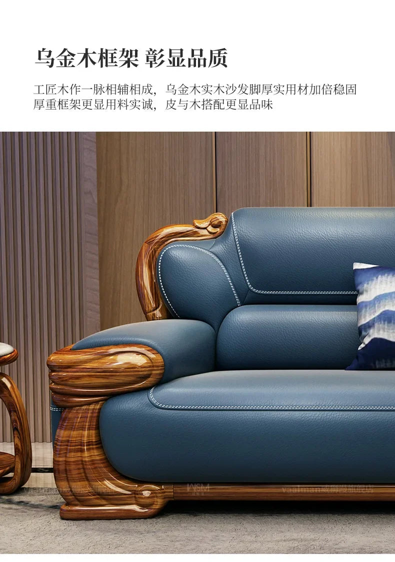 B178 A Imported ebony wood carving flower sofa villa new Chinese modern simple first layer leather sofa