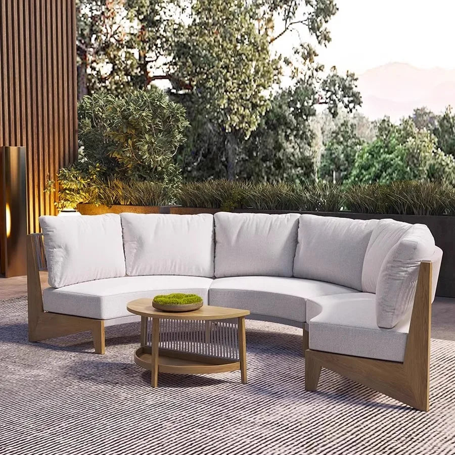 Outdoor circular sofa, rattan woven outdoor courtyard garden, villa restaurant, outdoor booth, anti-corrosion teak furniture