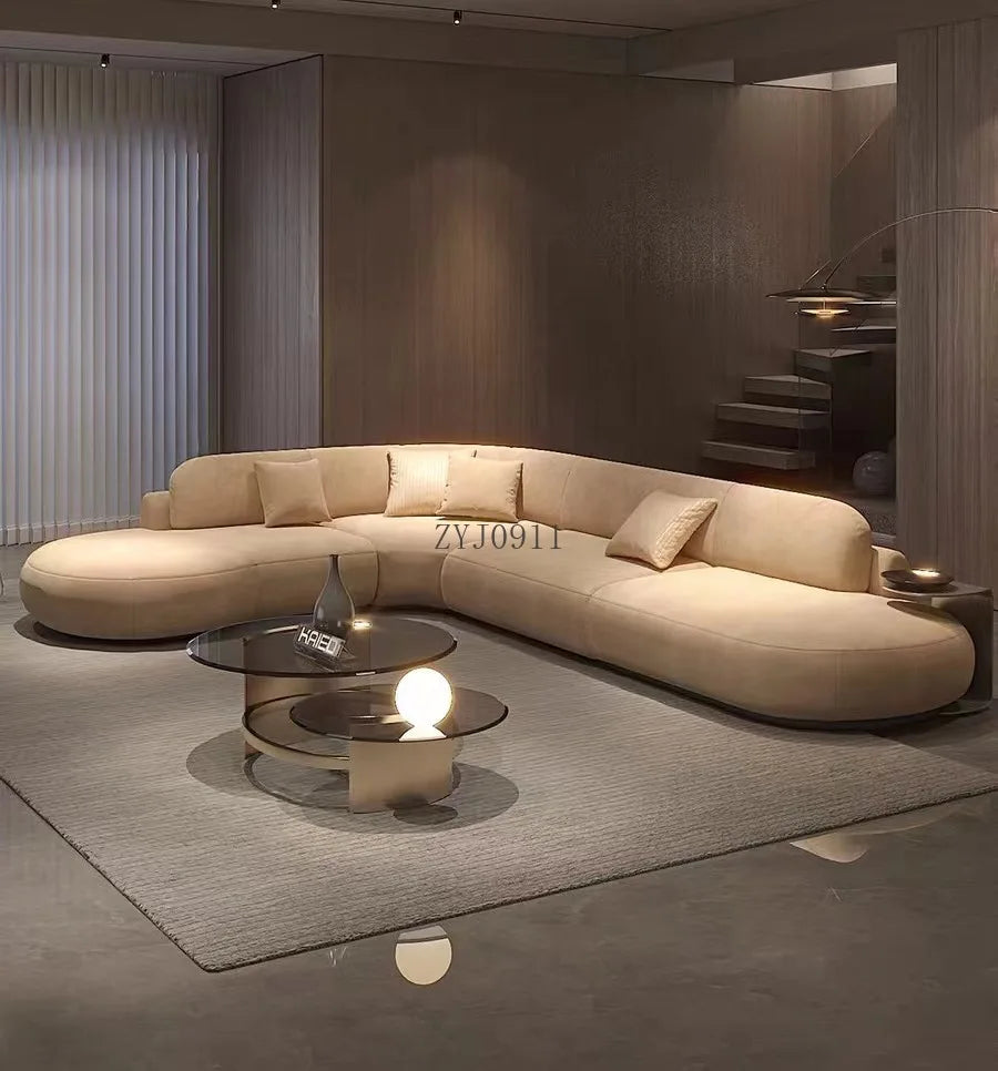 Nordic simple fabric curved corner multi-person living room beauty salon hotel reception sofa
