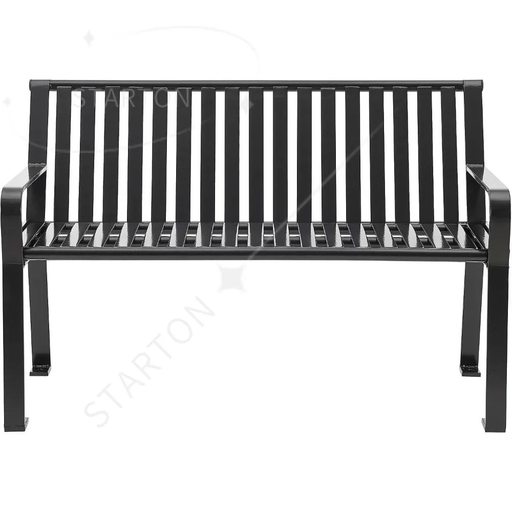 Four Ft Outdoor Park Bench, With Back Vertical Steel, 600 Lbs Capacity Black, Unassembled Heavy Duty Commercial