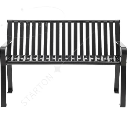 Four Ft Outdoor Park Bench, With Back Vertical Steel, 600 Lbs Capacity Black, Unassembled Heavy Duty Commercial