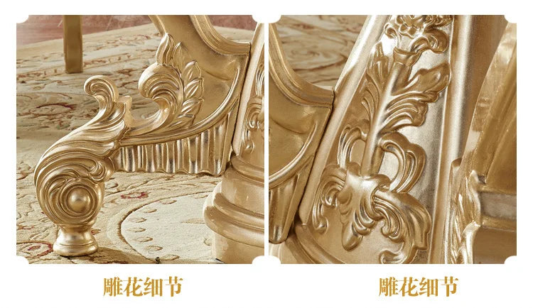 European white ice jade marble gold round dining table and chair combination European luxury solid wood dining table