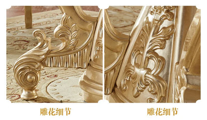 European white ice jade marble gold round dining table and chair combination European luxury solid wood dining table