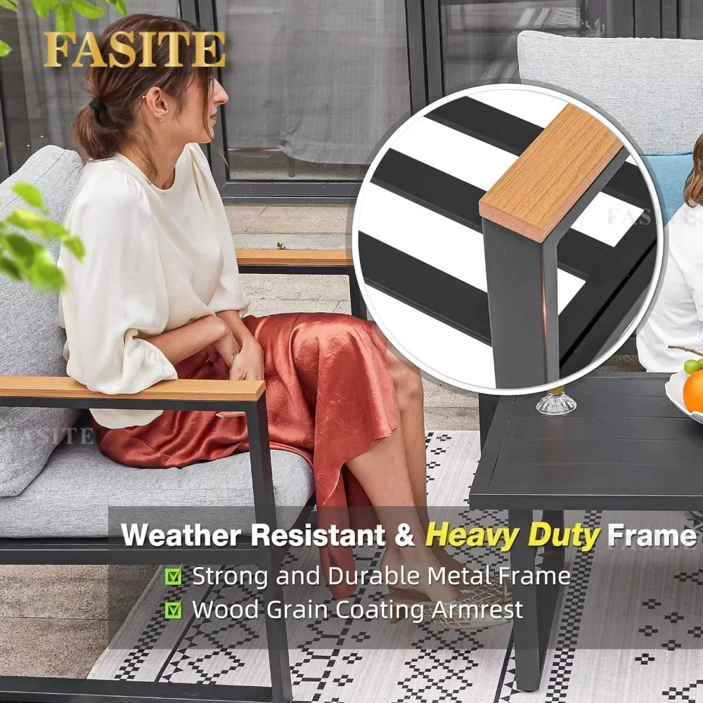 2025 New Patio Furniture Set, 4 Pieces Outdoor  with Removeble, Washable and High-Resiliency Sponge Cushions