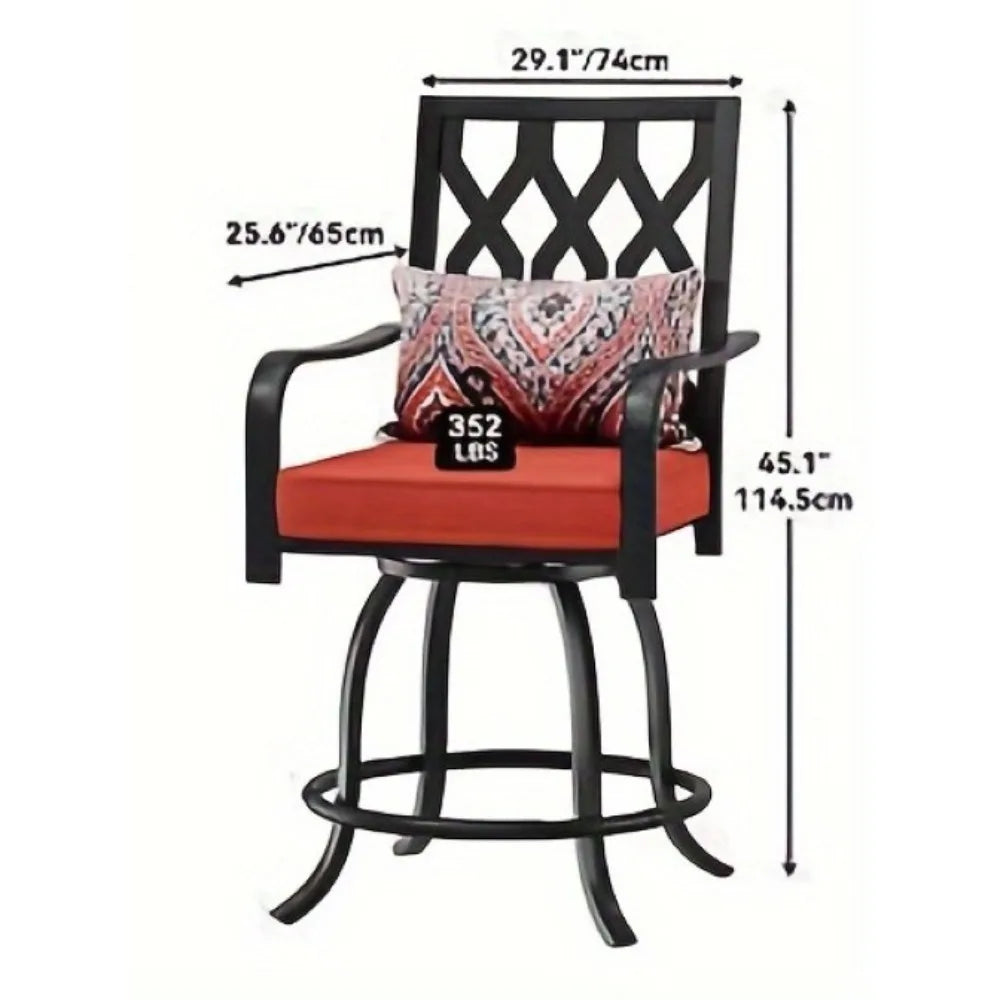 Outdoor Swivel Bar Stools Set of 2, Metal Outdoor Swivel Bar Chairs, Black