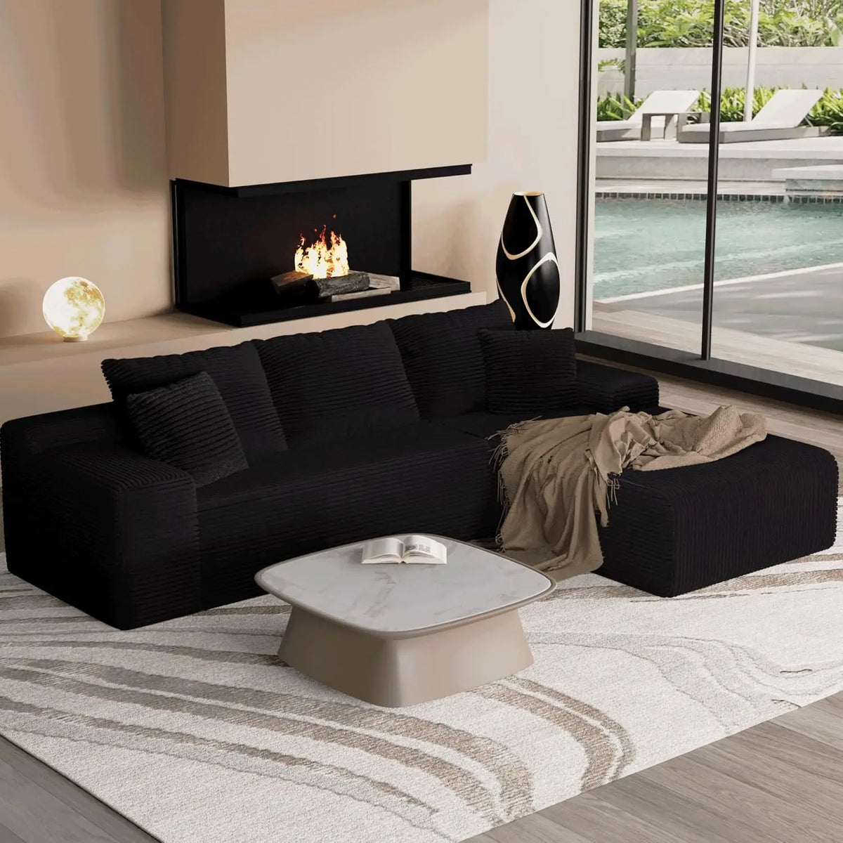Modern 105'' L-Shape Sectional Couch Convertible 3-Seater Cloud Sofa Deep Seat Comfortable Modular Customized Furniture