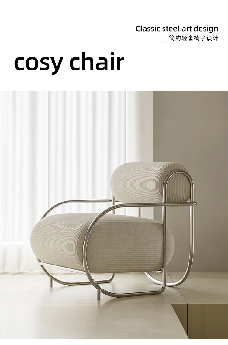 Antique Designer Single Sofa Chair Modern Simple Creative Leisure Chair Living Room Balcony Stainless Steel Leisure Chair
