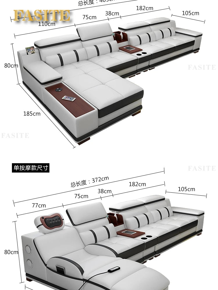 Massage sofa minimalist top layer cowhide home living room Italian minimalist leather art