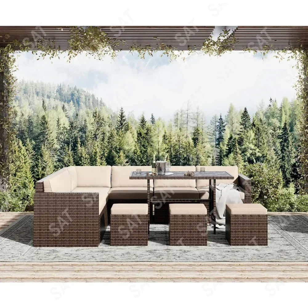 Furniture Set, Outdoor Furniture Patio Sectional Sofa, All Weather PE Rattan Outdoor set with Cushions and Table