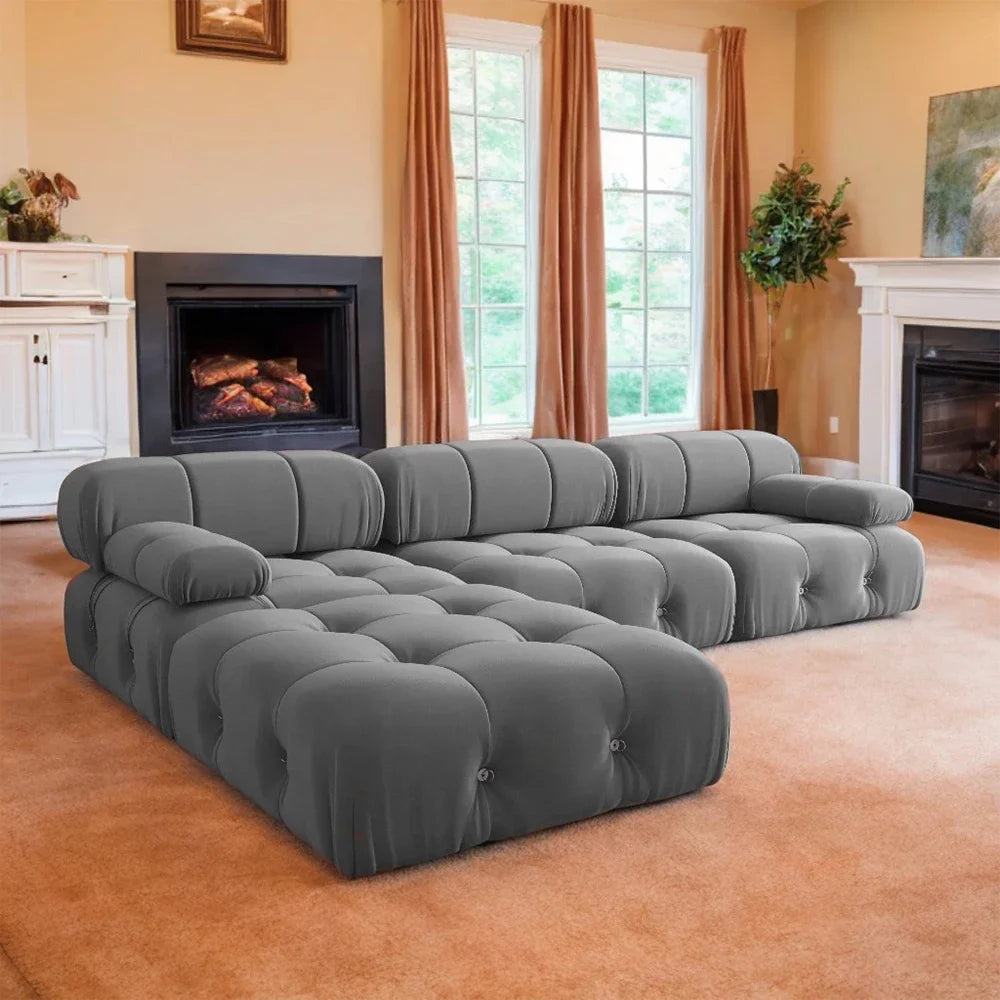 -Nordic Modern Modular Sofa Set Light Luxury Fabric Buckle Design Living Room Convertible Features Sponge Wood Foam Hotels