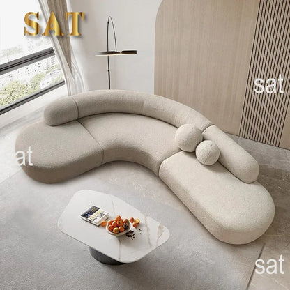 Modern Curved Sofa Set Furniture   Fabric Round White Living Room Sofa Apartment Boucle Semi-circular Sofa