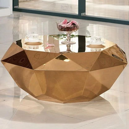 Modern Living Room Furniture Smart Luxurious Unique Diamond Shape Goldsilver Metal Mirrored Coffee Table