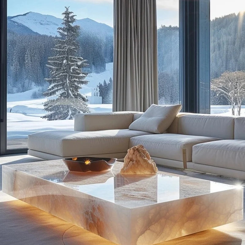 Custom-Size Modern Marble Onyx Coffee Table with RF Polishing Contemporary Design Contemporary Style Square Nature Stone