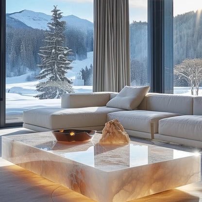 Custom-Size Modern Marble Onyx Coffee Table with RF Polishing Contemporary Design Contemporary Style Square Nature Stone