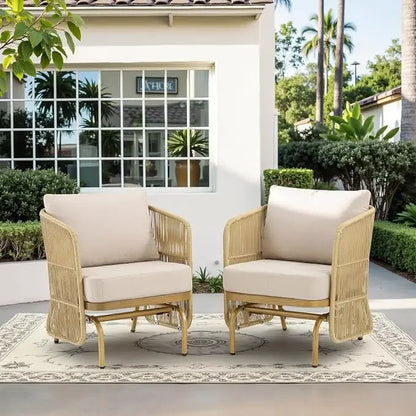 Outdoor Wicker Patio Chairs Set of 2, Rattan Barrel Chairs Patio Furniture Sets with 4“ Hight Desity Cushion, 2 Pieces Bistro