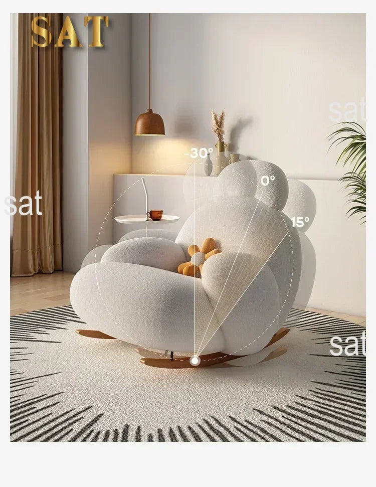 Fluffy White Living Room Chair, Modern Cute Ergonomic Floor Lounge Recliner, Meuble Salon Home Furniture Rocking Chair  Designer