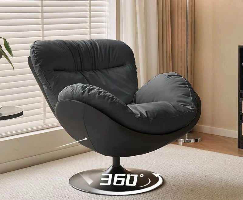 Single Eggshell Swivel Lounge Chair, Upholstered Accent Chair with 360 Degree Metal Base Chai for Bedroom, Living Room Relation