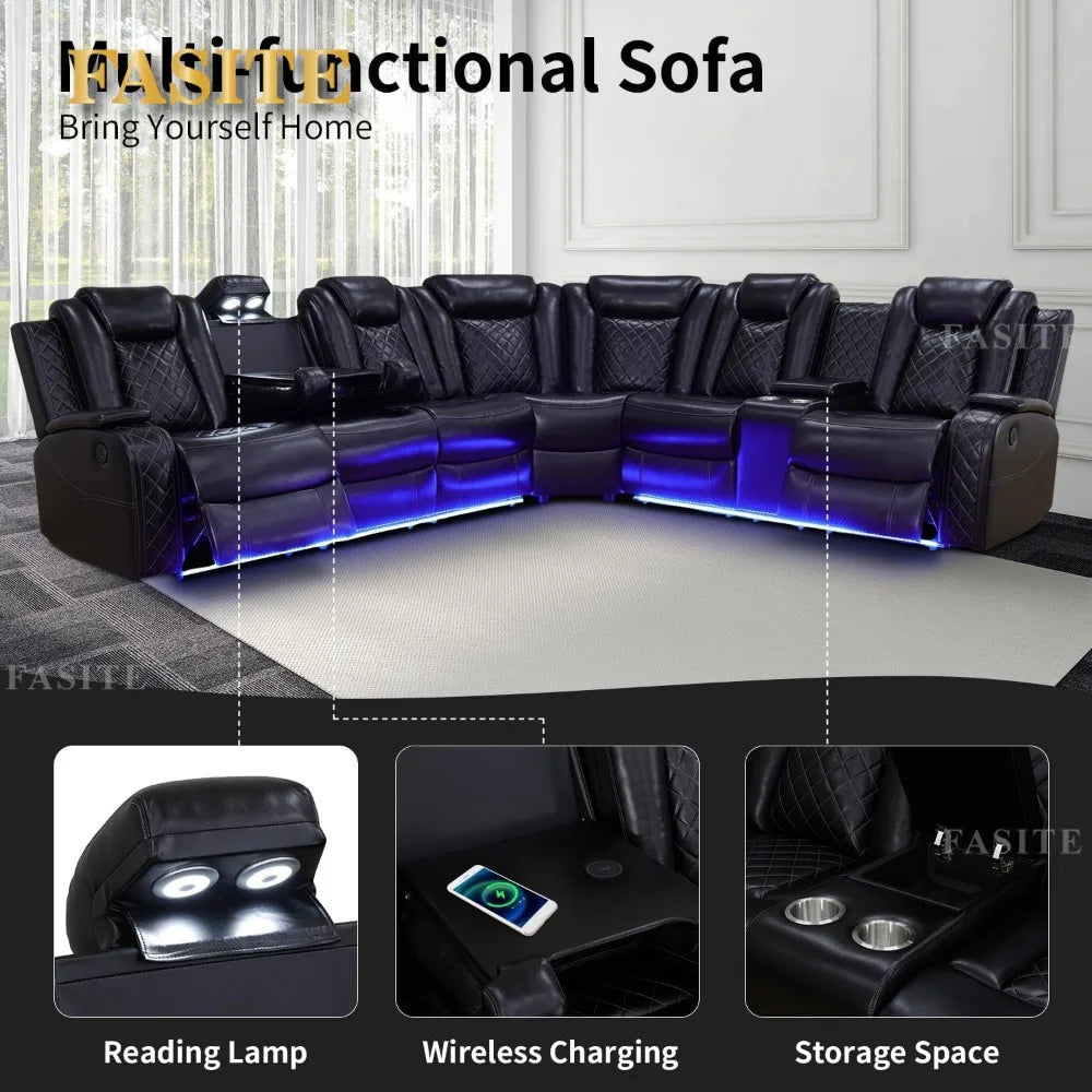 Nordic Power Recliner Sofa Sectional Couches with LED Light for Living Room