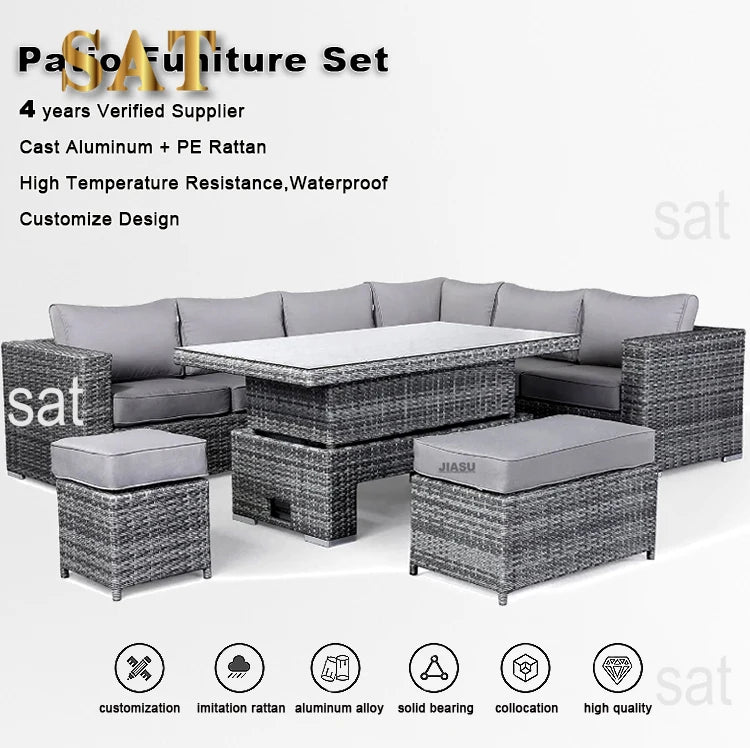 Modern Luxury Lounge Waterproof Patio Couch Sofa Garden Set Fire Pit Aluminum Wicker Rope Rattan Outdoor