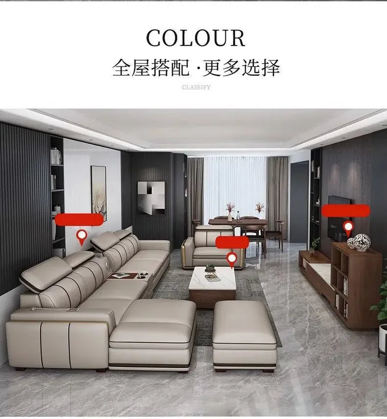 Light luxury first-layer cowhide leather sofa, living room size, straight row concubine combination household leather sofa