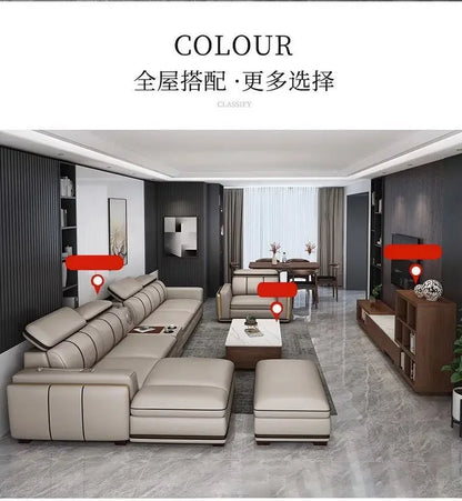 Light luxury first-layer cowhide leather sofa, living room size, straight row concubine combination household leather sofa