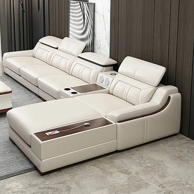 Nordic light luxury leather sofa size apartment living room simple corner princess L-shaped combination sofa
