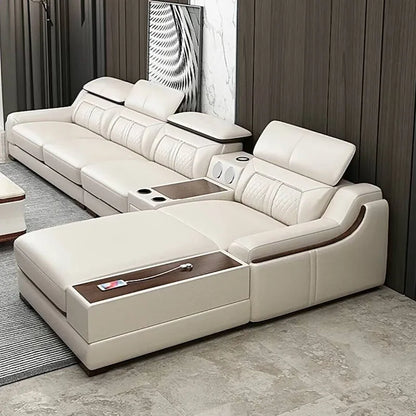 Nordic light luxury leather sofa size apartment living room simple corner princess L-shaped combination sofa