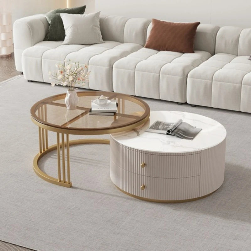 Rock slab round coffee table combination light luxury modern simple living room household small apartment