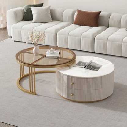 Rock slab round coffee table combination light luxury modern simple living room household small apartment