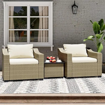 Patio Conversation Set Rattan Outdoor Sectional Furniture Sofa Set Wicker Couch with Coffee Table and Cushions for Poolside, Bac