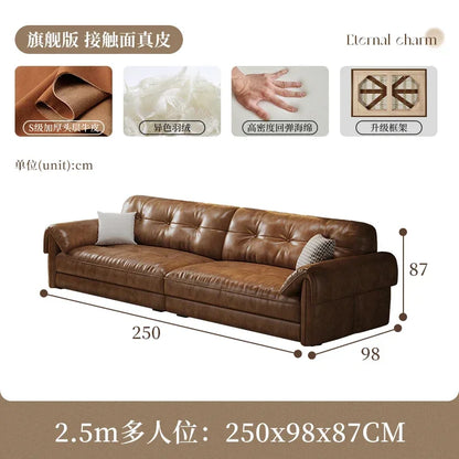 Minimalist Brown Sleep Sofa Faux Leather Designer Loveseat Lazy Sofa Couch Cloud Divano Da Soggiorno Living Room Furniture