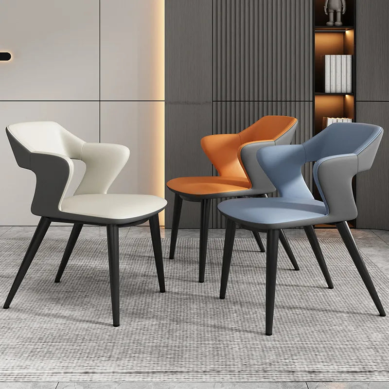 Simple Dining Chair Household Leather Backrest Wrought Iron Armrest Casual Restaurant Chair Hotel Seat Living Room Furniture
