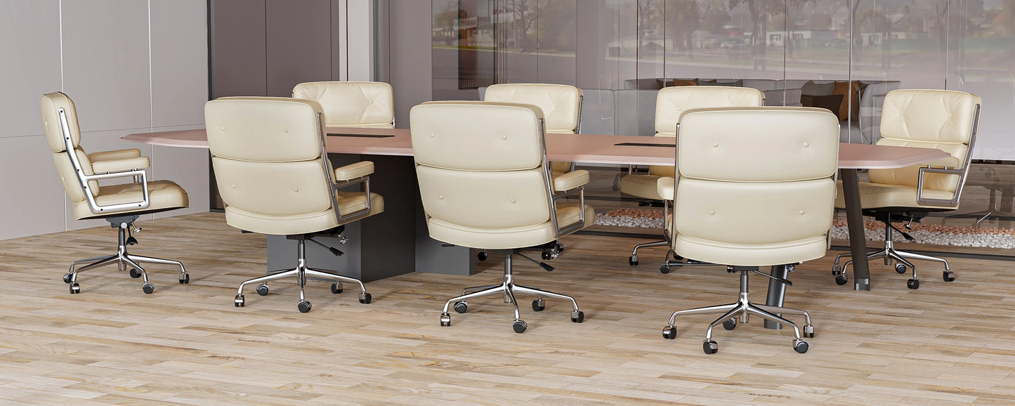 Ergonomic Office Chair Genuine Leather with Aluminum Arms and Wheels for Support Rolling Swivel Business Executive Office Chair