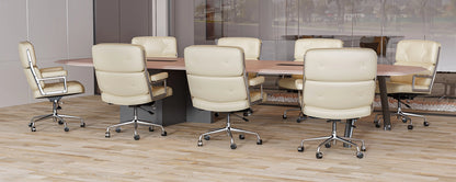 Ergonomic Office Chair Genuine Leather with Aluminum Arms and Wheels for Support Rolling Swivel Business Executive Office Chair