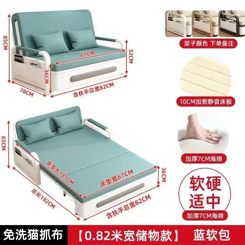 Apartment Furniture Sleeper Sofa Chair Recliner Lounge Couches Metal Frame Foldable Sofa Cum Bed Storage Modern Folding Sofa